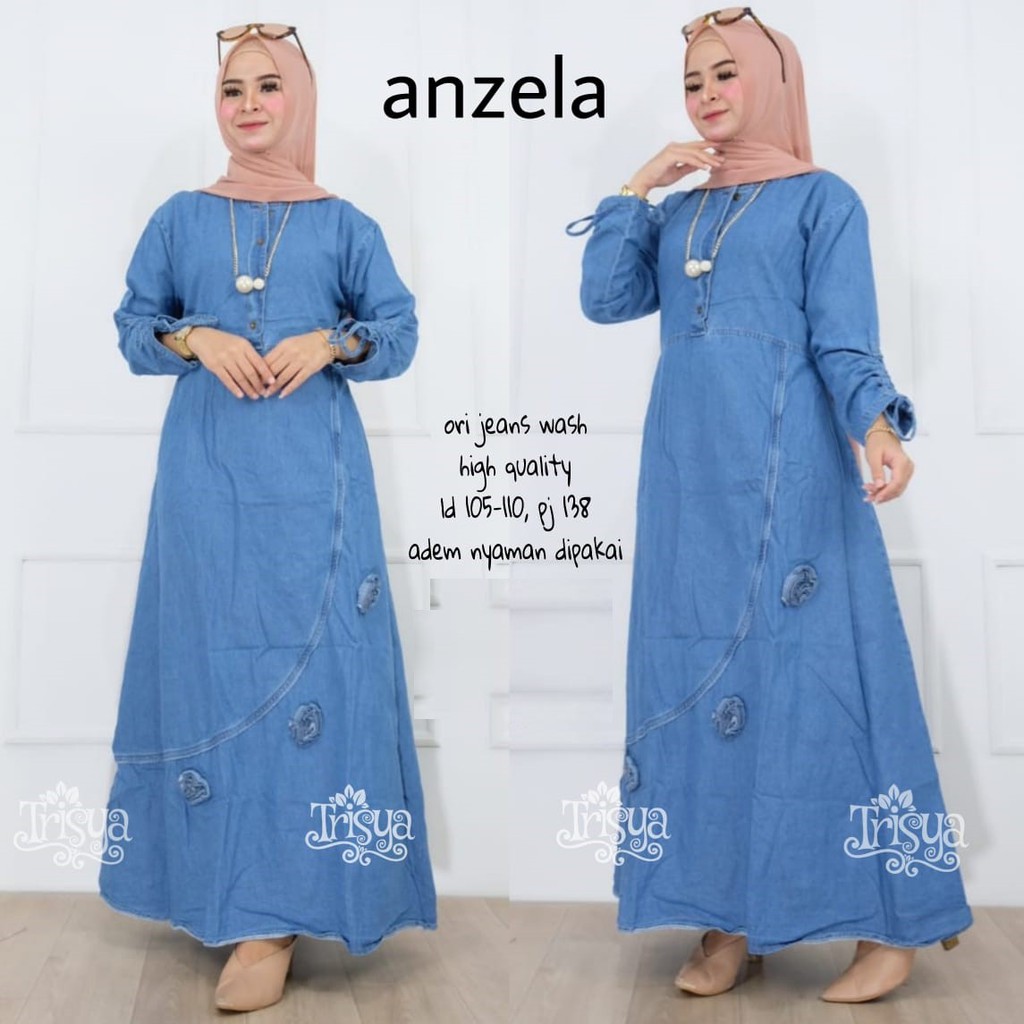 GAMIS MAWAR ANZELA MAXI DRESS ORIGINAL JEANS KEKINIAN BR