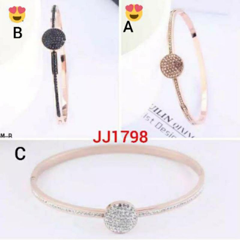 Titanium gelang korea bulat full permata 6cm full zircon rosegold GBT-01