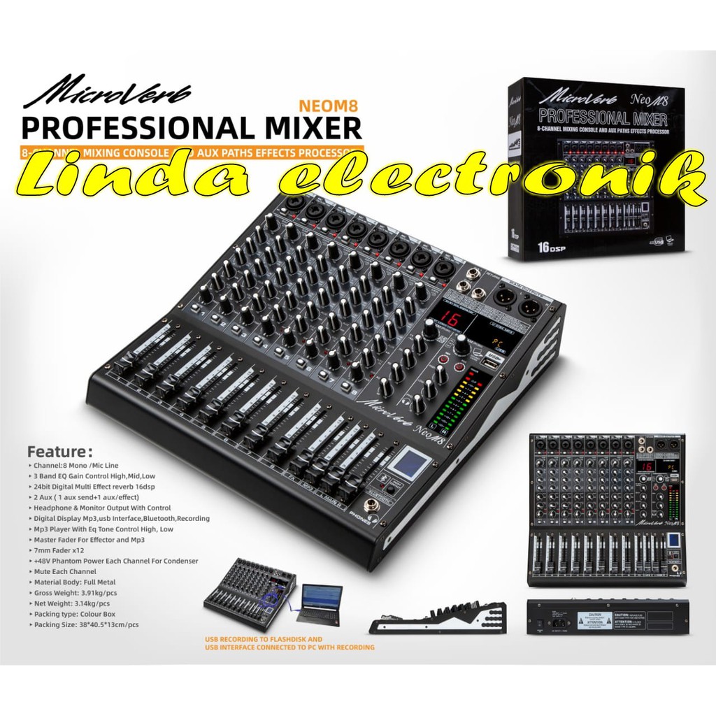 MIXER MICROVERB NEO M8 USB BLUTOOTH RECORDING TO PC MICROVERB NEOM8