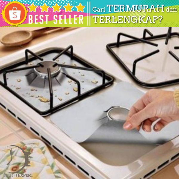 Alas Cover Kompor Anti Minyak Reusable Stovetop Burner Protector 27x27cm 4 PCS - CM-KW0288 - Black