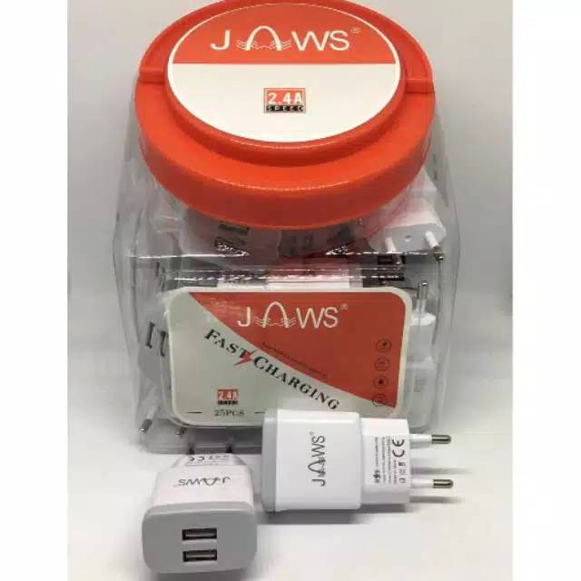 Adapter Charger JAWS 2USB Batok Charger JAWS Kepala Casan Jaws 2USB 2.1A  1toples isi 25pcs