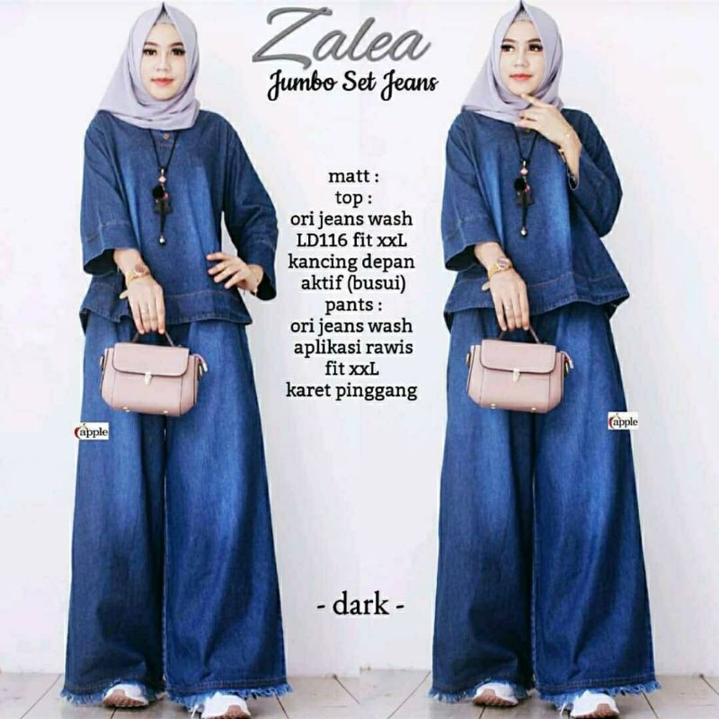 Zalea Jumbo Set, SETELAN JEANS WANITA BAHAN JEANS WASH IMPORT LD114 TERMURAH TERLARIS TERCANTIK OOTD