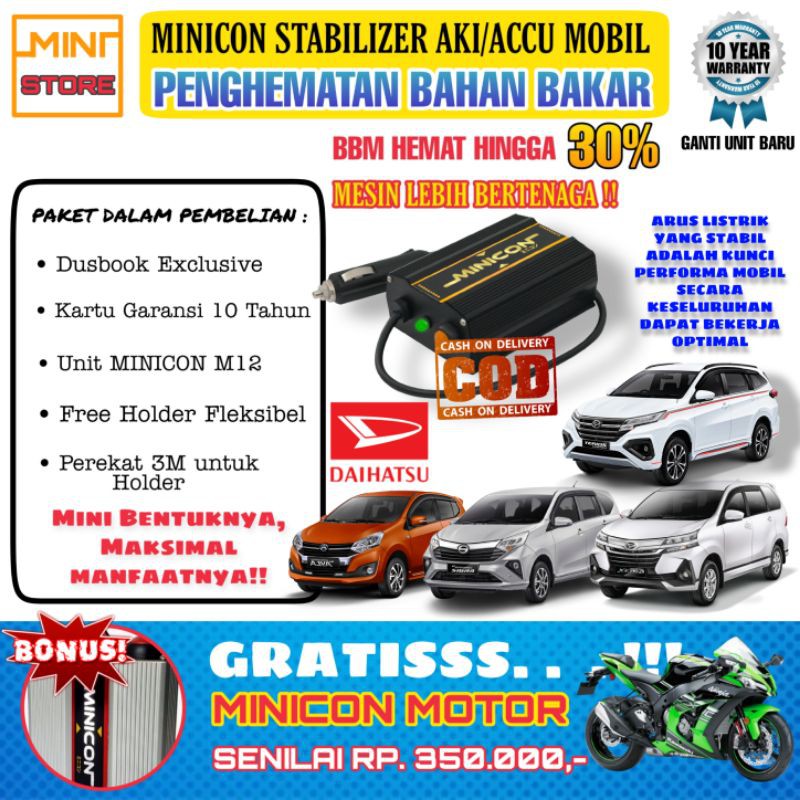 MINICON VOLT STABILIZER AKI ACCU PENGHEMAT BAHAN BAKAR MOBIL DAIHATSU ASLI ORIGINAL GARANSI 10 TAHUN