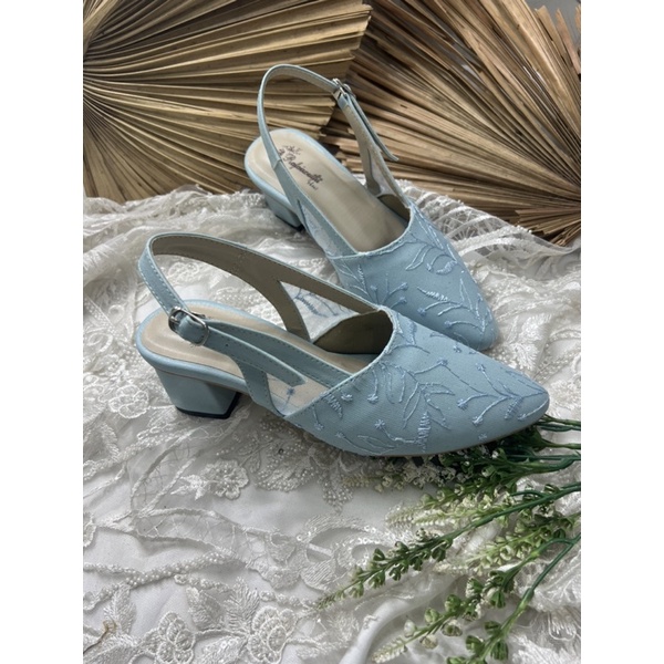 sepatu wanita pesta babyblue Sabrina tanpa payet 5cm tahu