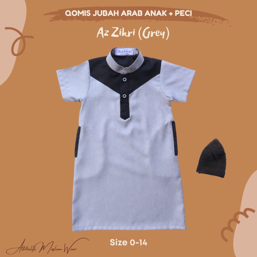 Alkhalifi - Qomis Gamis Jubah Arab Anak Bayi Balita Remaja AZ ZIKRI (GREY) Premium Quality