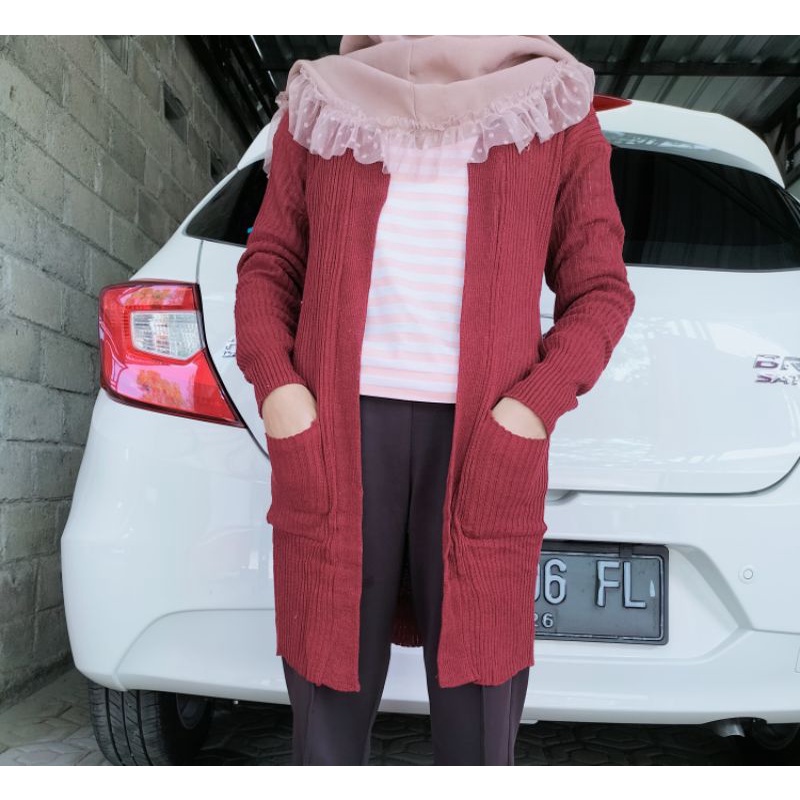 Cardigan Rajut Belle Baju Rajut Saku Oversize Kardigan Termurah