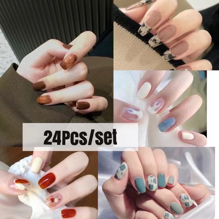 Set Kuku Palsu 24 Pcs dan Lem Fake Nail Art DIY Kuku Palsu Tahan air Dalika