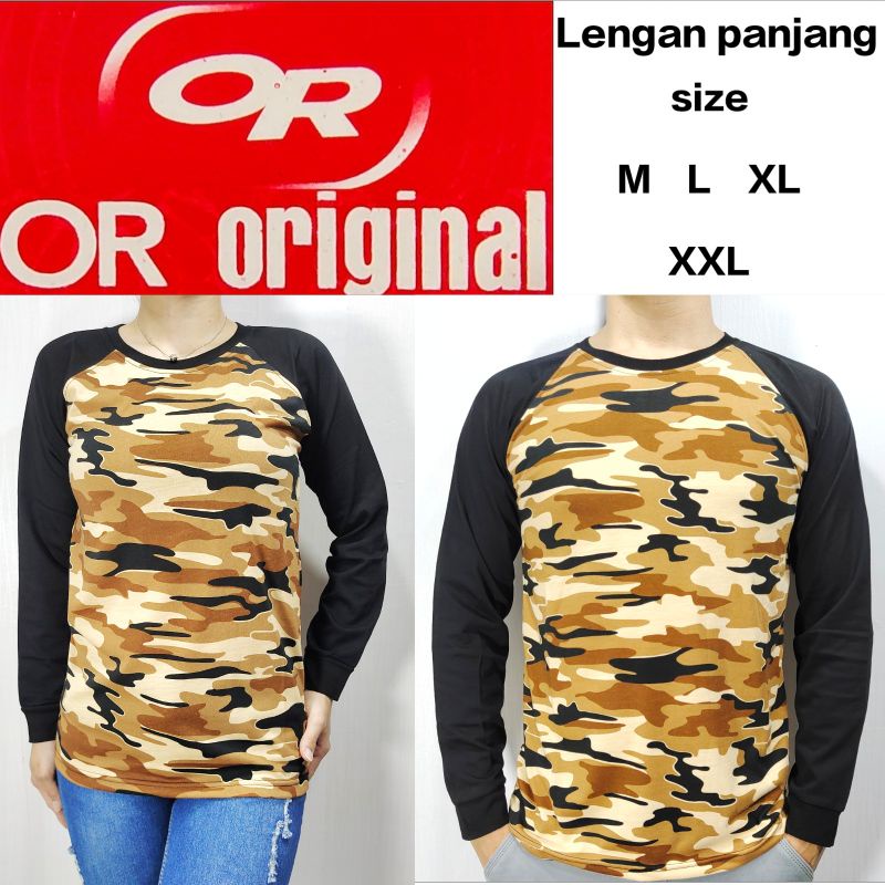 Kaos Raglan Loreng Pria Wanita couple Loreng Coklat Lengan Hitam Panjang Rib