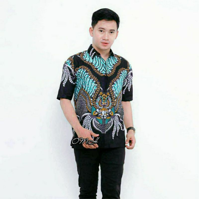 BSWART Batik HRB026 Kenongo Hem Pendek Padi Pekalongan M L XL Batik Pria MURAH Modern Grosir