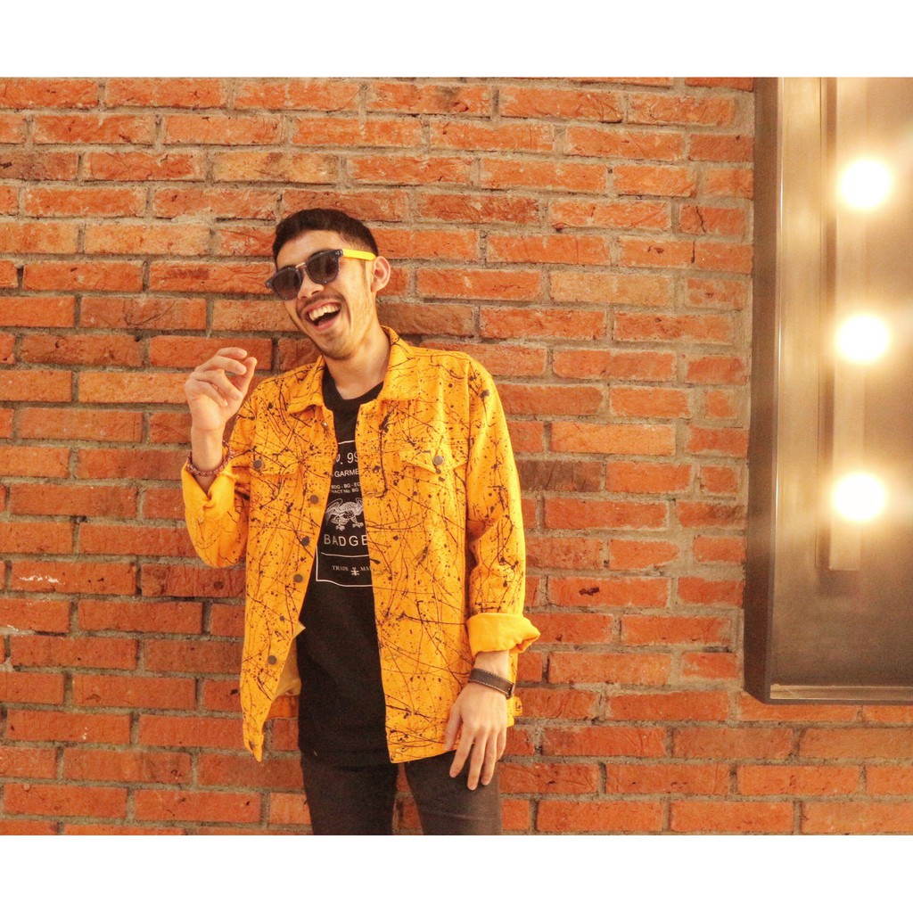 YOUZHA YELLOW AND BLACK SPLASH DENIM JACKET