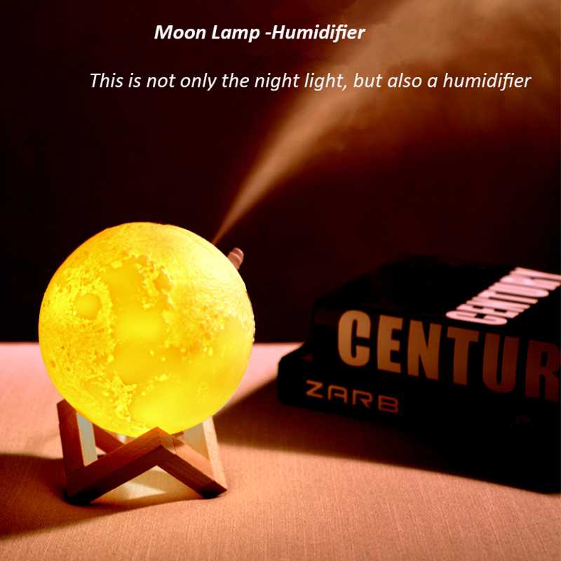 Humidifier + Lampu Tidur Bentuk Bulan 3D Moon Night Light Dengan Baterai 240mAh