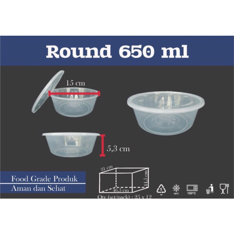 Thinwall 650 ml Mangkok Plastik Bulat Round Anti Panas Microwave