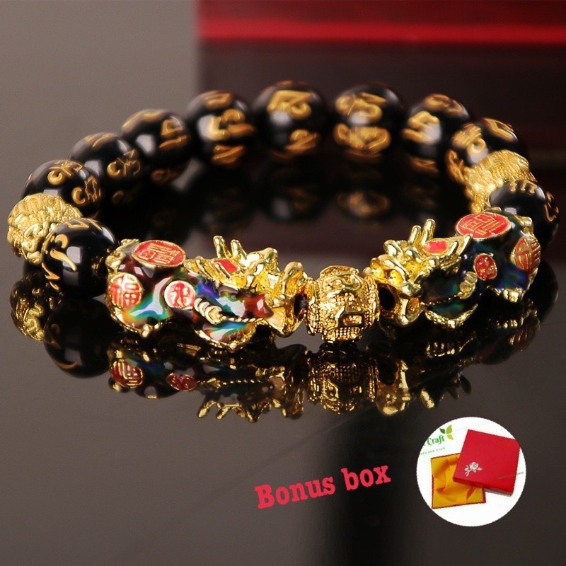 GELANG KESEHATAN / GELANG KEBERUNTUNGAN PIXIU BLACK OBSIDIAN GELANG PIXIU