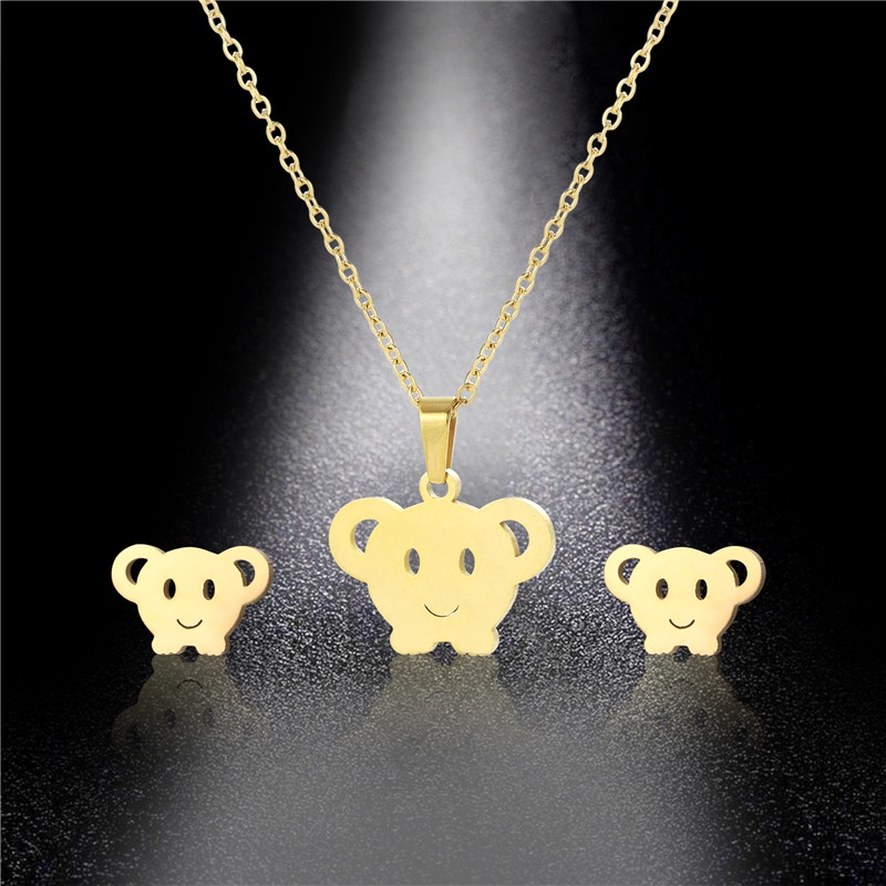 Lucu piggy kalung kalung 18K emas titanium steel ornamen hewan kalung set untuk wanita