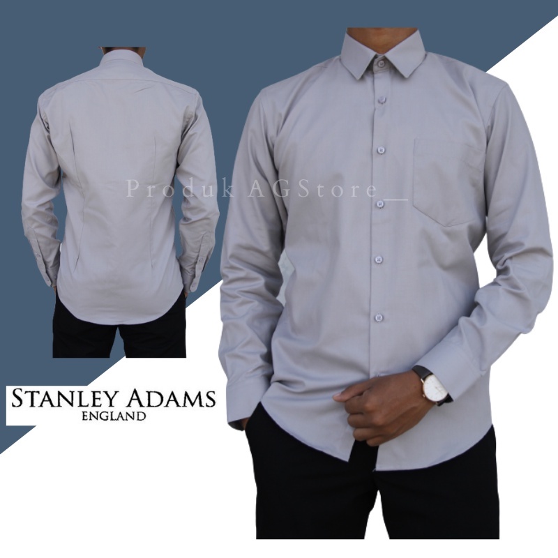 COD Kemeja Pria Stanley Adams  Lengan Panjang Abu-abu Polos 05 Slimfit 100% Original Brand