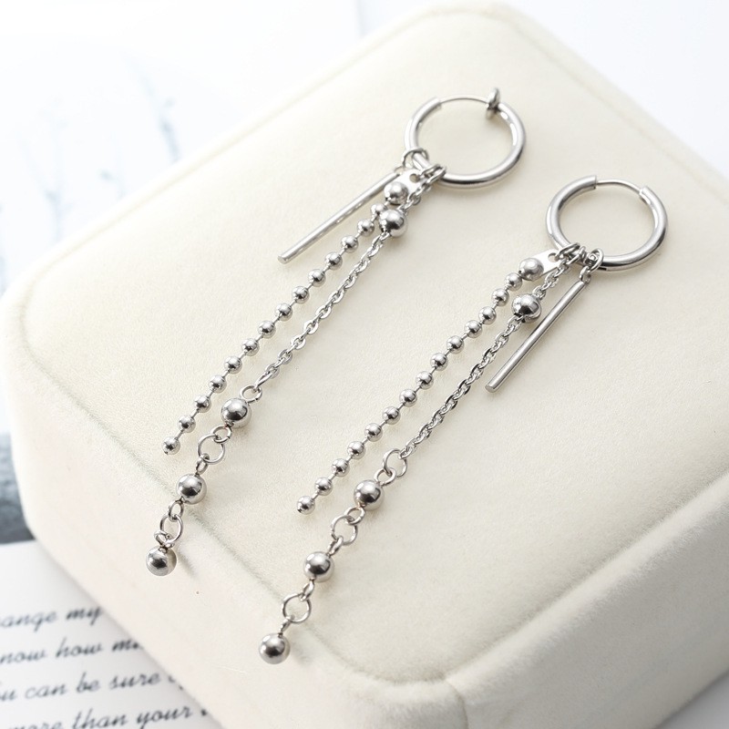 [Bayar Di Tempat]Park Ji Min Round Beads Long Chain Tassel Earrings BTS Earrings