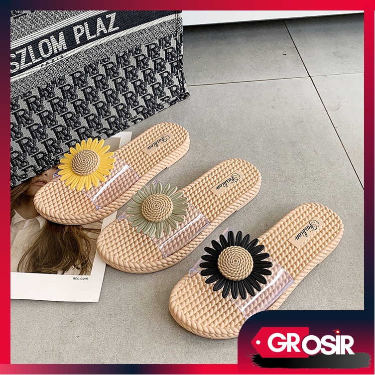 Grosir - S949 Sandal Bunga / Sandal Slop Wanita / Sandal Model Bunga Matahari / Slip Sandal / Sandal Fashion