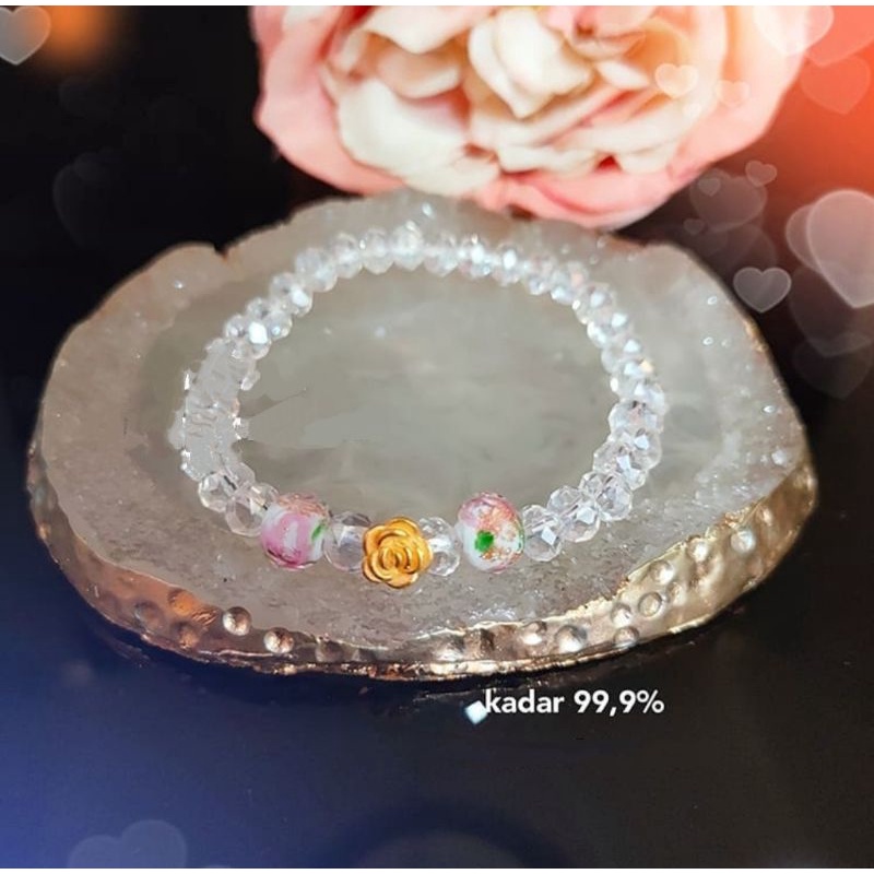 gelang kristal import variasi emas hongkong 24k 999 original kado murah