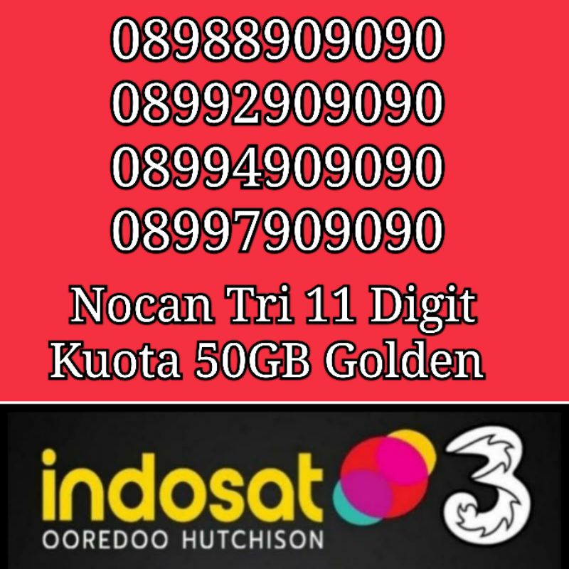 NOCAN Nomor Cantik 11 Digit ABABAB Kartu Perdana 3 Tri Three 4G LTE Kuota 50GBGolden