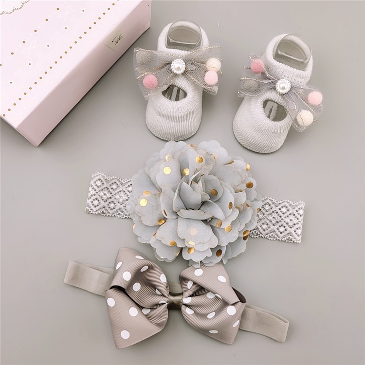 Kado Bayi Baru Lahir Hampers Newborn Bandana Kaos Kaki Bayi Lucu / Giftset Bandana Kaos Kaki Newborn-Grey 7