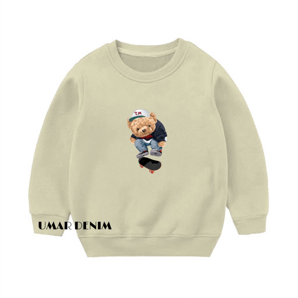 Sweater Crewneck Anak Balita Terbaru Motif T.M Skateboard Bear Bahan Fleece