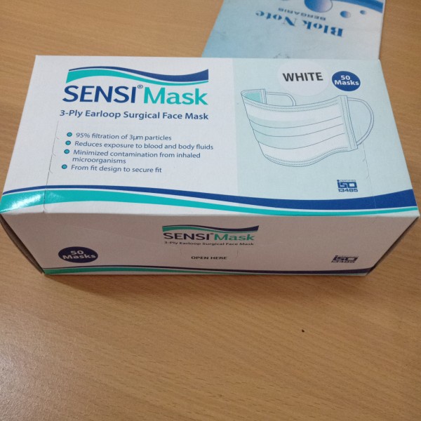 Sensi Mask 4 Ply Double Filter Earloop Surgical Face Mask Masker Sensi Earloop isi 50