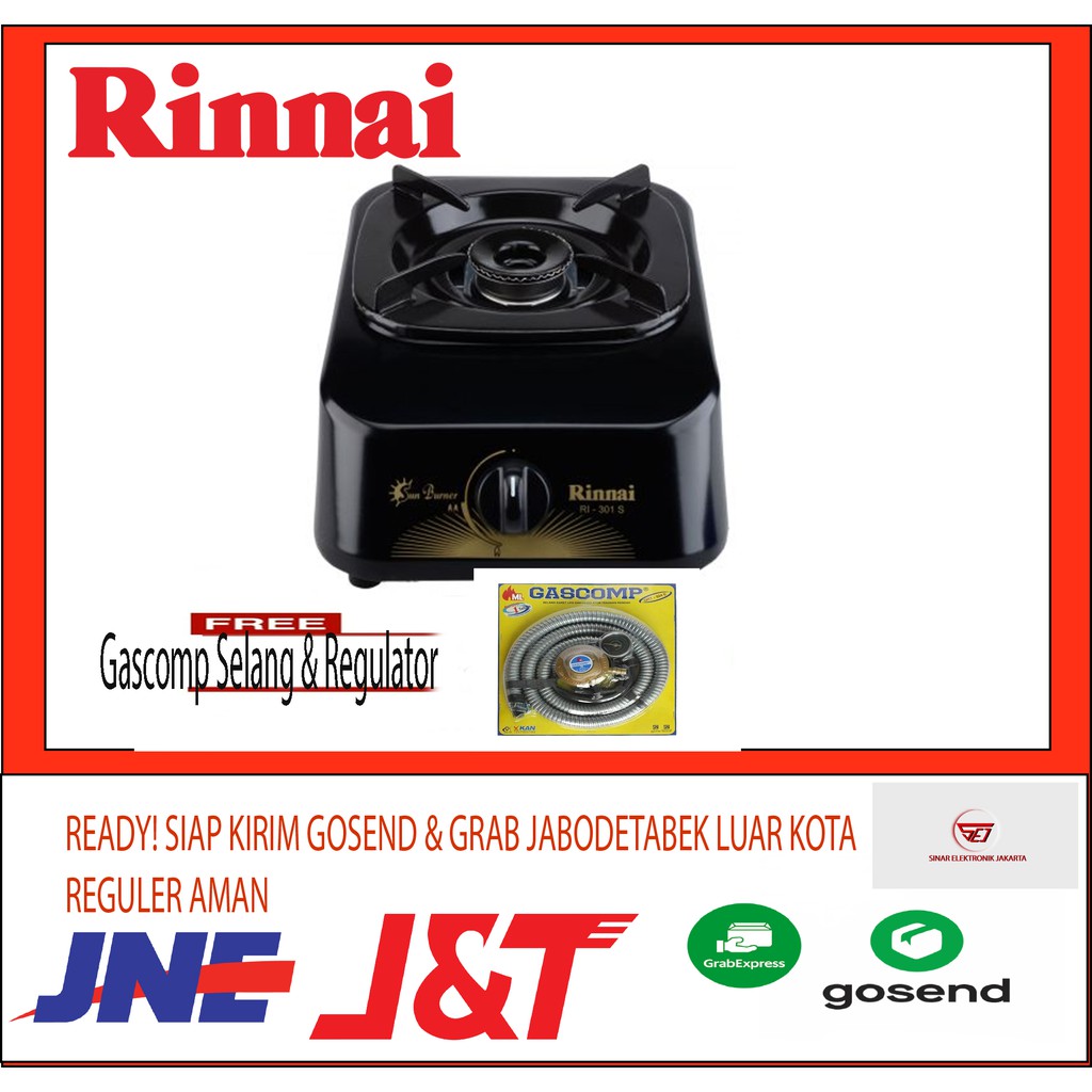 Rinnai RI 301S Free Selang GASCOMP + Regulator SNI. Baru &amp; Bergaransi Resmi