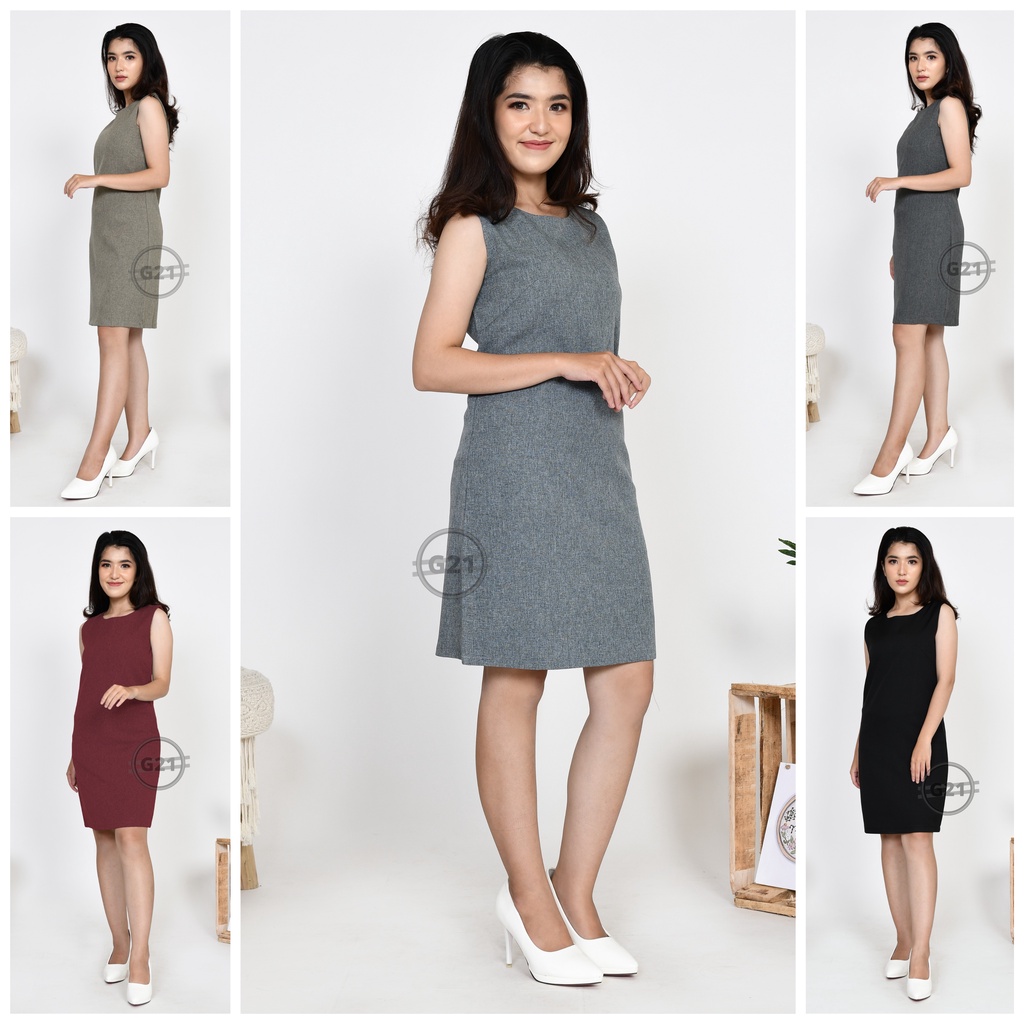 Dress Kerja Kantor Formal Wanita Yukensi Lengan Buntung Tanpa Lengan High Premium Quality