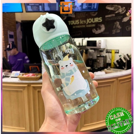 Botol Air Minum Anak Dengan Sedotan Ukuran 500 ml BPA Free Botol Minum Plastik Motif Karakter Lucu Imut Botol Minum Anak Warna Warni