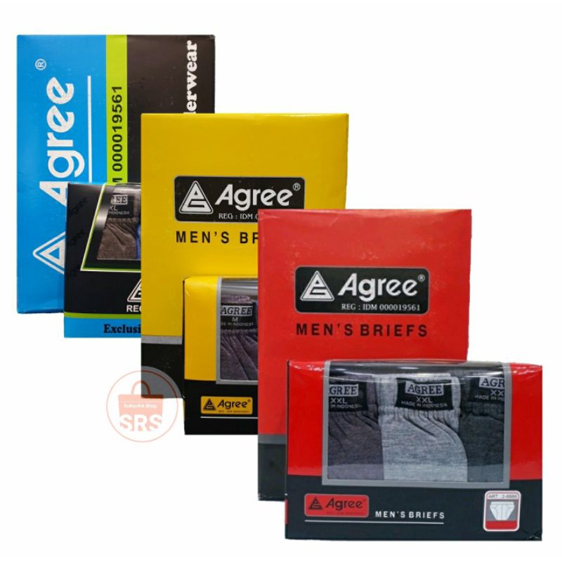 (1 Box isi 3) Celana Dalam Pria AGREE M, L, XL, XXL Art 2-8886 | 1-8887 | 3-8889 CD Segitiga Karet AGREE MERAH