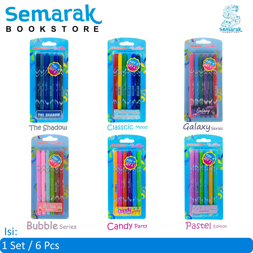 

Pulpen dan Spidol Warna Standard Twillo Dual Tip - [1 Set / 6 Pcs]