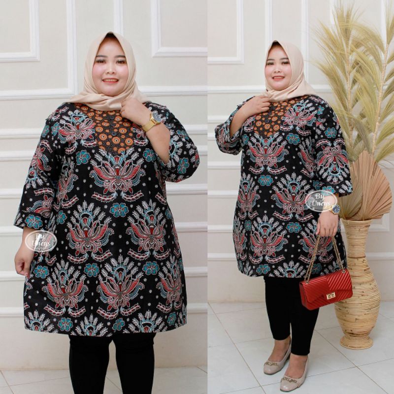 Tunik Batik Wanita Terbaru Ukuran Super Jumbo Big Size LD 140CM FIT 4L 5L 6L ORI Batik Aksara Pekalo zaynbatik-17