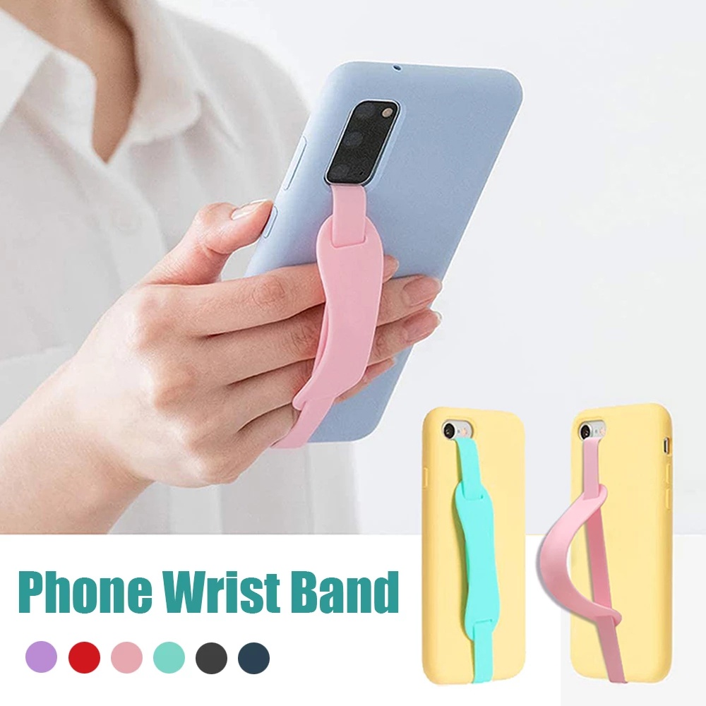 1pc Strap Holder Handphone Universal Bahan Silikon Elastis Anti Jatuh