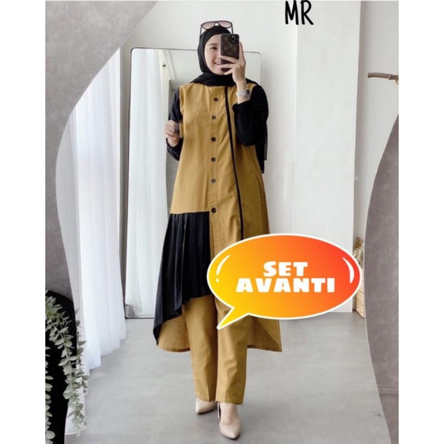 SET CELANA TUNIK AVANTI, MOSCREPE, GAMIS HIJAB MUSLIM, TUNIK SETELAN