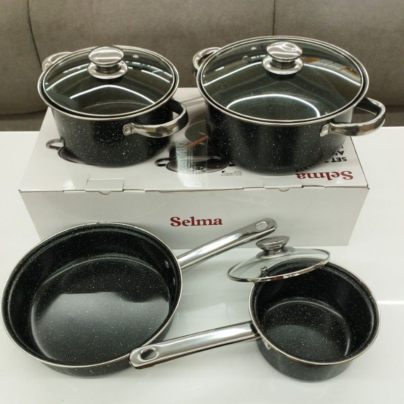 Panci Set of7 Panci Anti Lengket Panci Set Hitam Selma