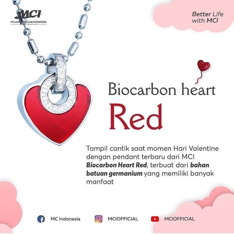 Heart Red Mci /Kalung love Red /Pendant Mci oroginal /Biocarbon heart red