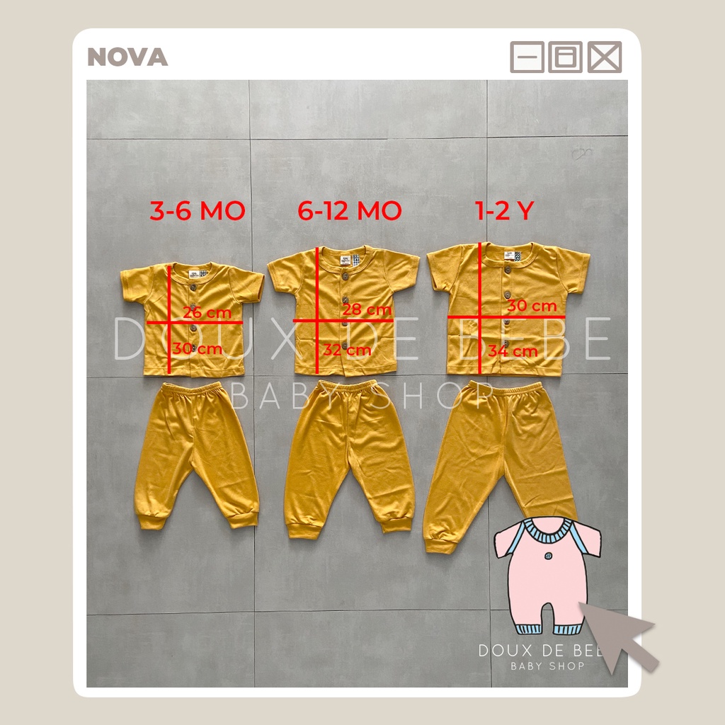 [MOMMYONLINE] NOVA BABY WEAR - Nova Baju Bayi / Nova Ezy Series Natural Color Button Combi Set Plain / Setelan Baju Lengan Pendek Celana Pendek / Setelan Baju Lengan Pendek Celana Panjang 3-6 bulan / 6-12 bulan / 1-2 tahun