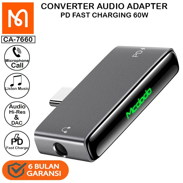 MCDODO CA-7540 AUDIO ADAPTER CONVERTER USB C TO JACK 3.5mm + TYPE-C PD OPPO XIAOMI