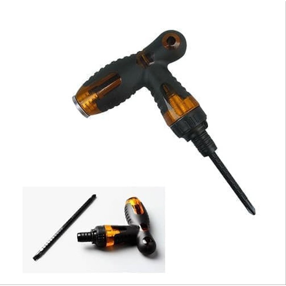 Obeng Ratchet T Chrome 2in1 Screwdriver - Obeng T Bolak Balik Rachet 2 Way Mata Magnet Plus Minus - Gagang Karet