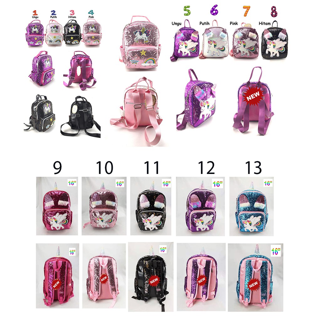 SALE CUCI GUDANG TAS RANSEL Sequin USAP Kuda Ajaib IMPORT - Backpack Fashion TK / SD / Remaja - (Payet Manik2 )