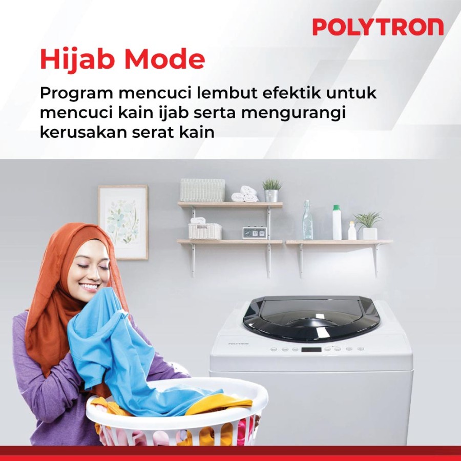 POLYTRON Mesin Cuci 1 Tabung Zeromatic Hijab 7.5 KG Top Loading PAW 75517 PROMO GARANSI