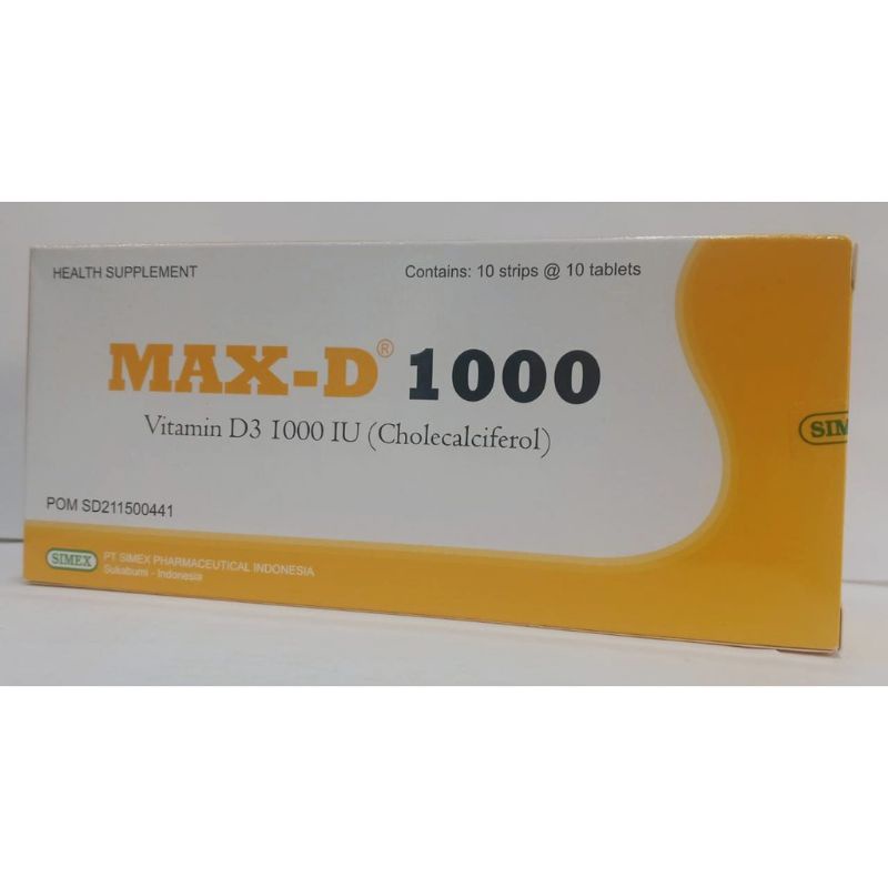 MAX D 1000 BOX // VITAMIN D3 1000 (CHOLECALCIFEROL) // UNTUK MEMENUHI KEBUTUHAN VITAMIN D3