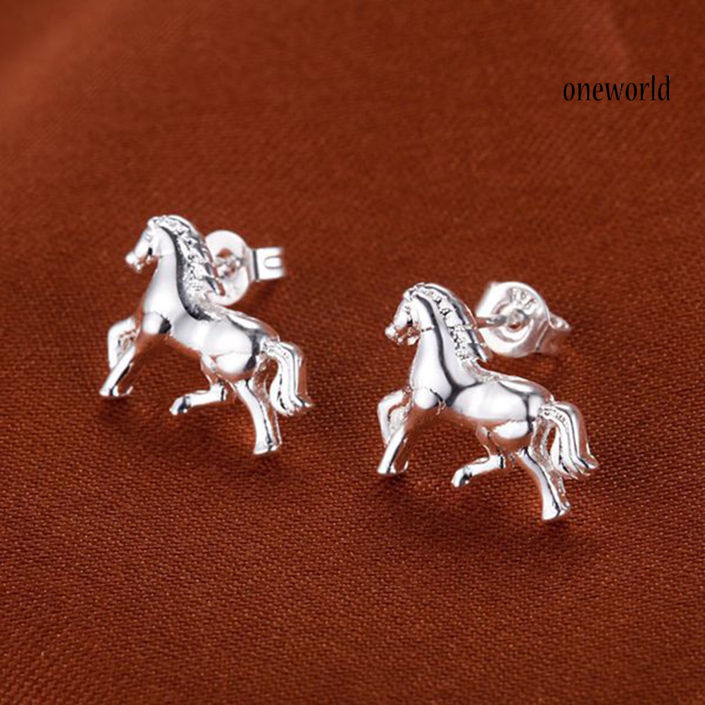 OW@ Silver Plated Horse Pendant Necklace Stud Earrings Jewelry Set Valentine Gift