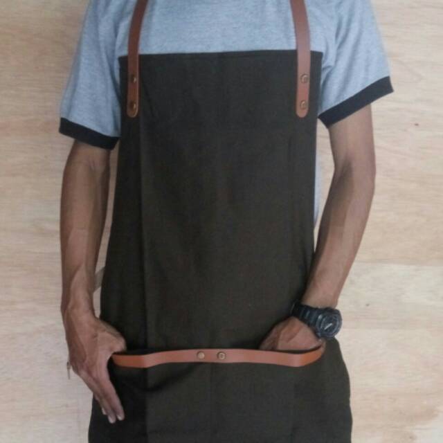 Apron Canvas and Synthetic Leather ( Celemek ), Barista / chef / barbershop