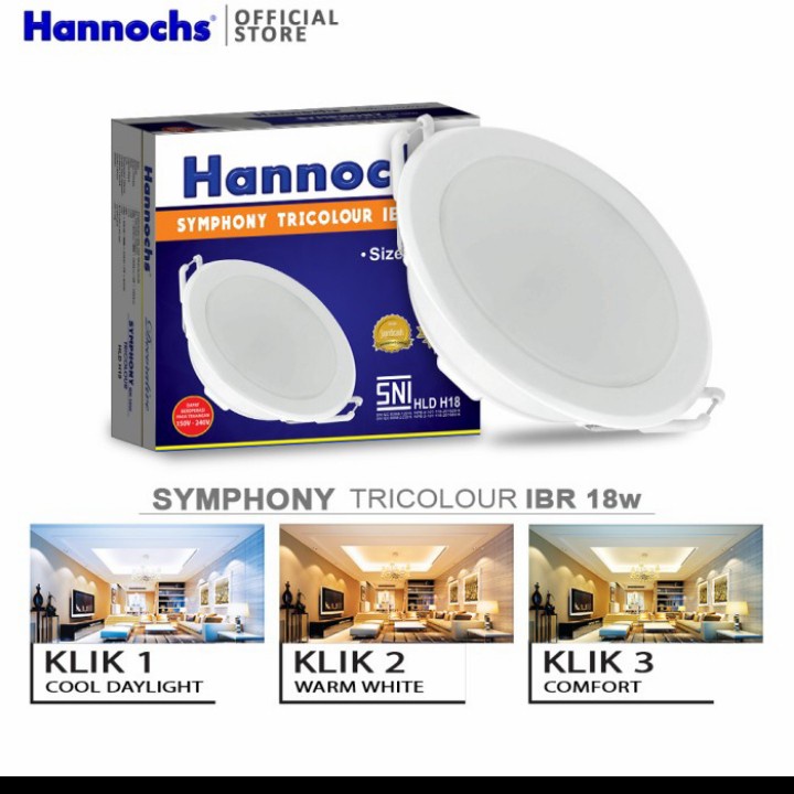 Lampu Ceiling Led SYMPHONY Hannochs 18w 18 Watt 3 Warna Cahaya TRICOLOR Tanam Plafon