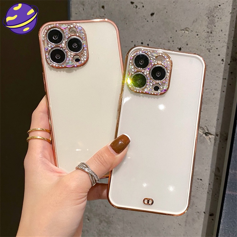 Casing Silikon iPhone 13 12 11 Pro X XS Max Mini XR SE2 7 8 Plus Aksen Glitter Berlian Mewah