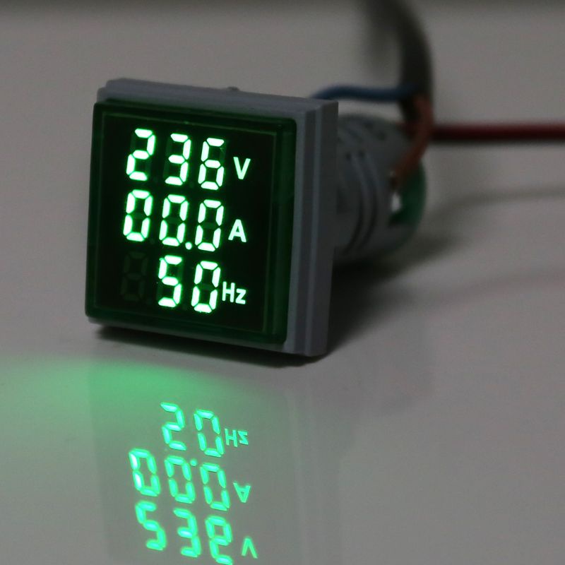 Btsg 3in1 AC Voltmeter Ammeter Frequency Meter Indikator LED Hijau Untuk Industri