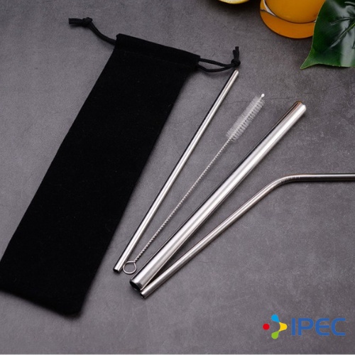 Sedotan Stainless 304 set/ Sedotan 4 Set dan Pouch / Sedotan set - 3 sedotan 1 sikat 1 pouch 30039