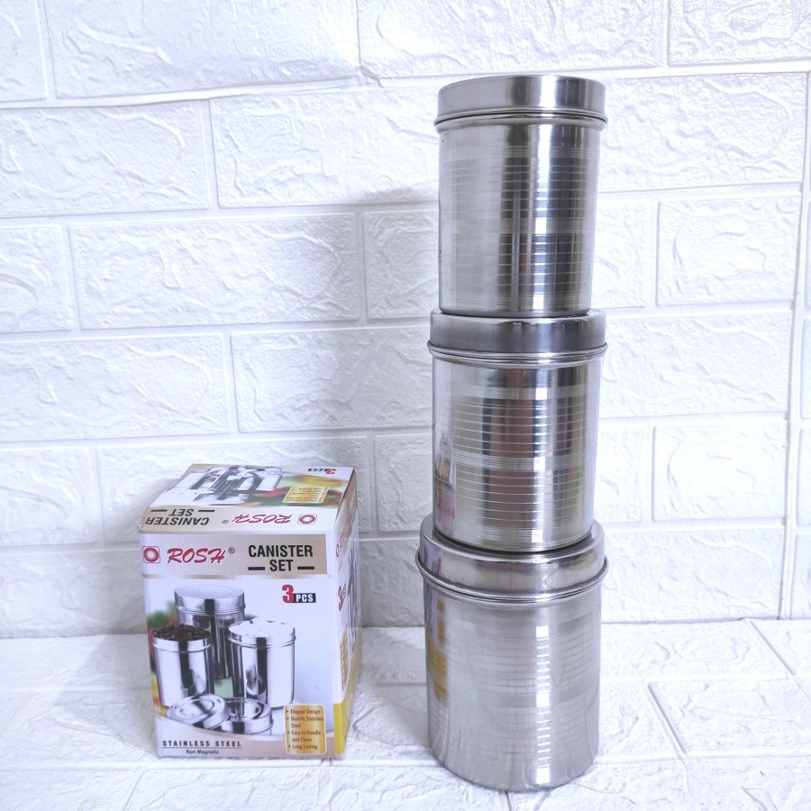 Toples Stainless Steel food grade Rosh Canister isi 3 Teh Kopi Gula
