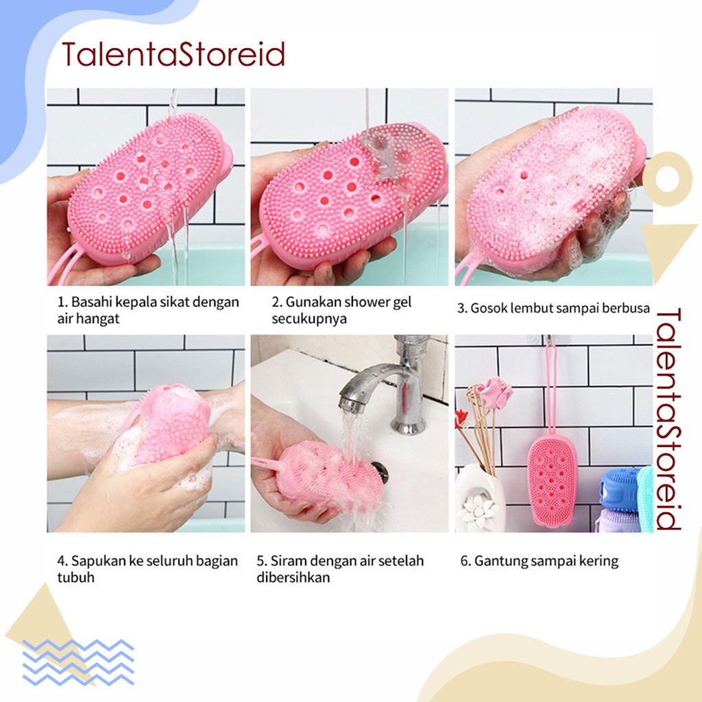 Spon Mandi Sabun Batang Cair 2In1 Silicone Bath Scrubbing Mud Bath Bubble Brush
